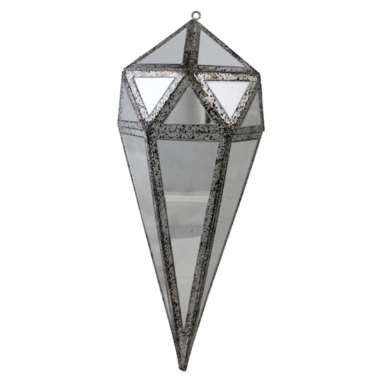 10.5&#x22; Silver And Clear Mirrored Geometric Framed Drop Ornament